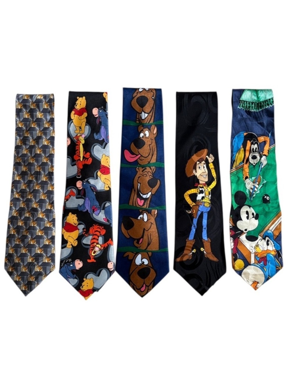 EUC Lot of 5 Character Ties Pooh Mickey Scooby Woody Tigger